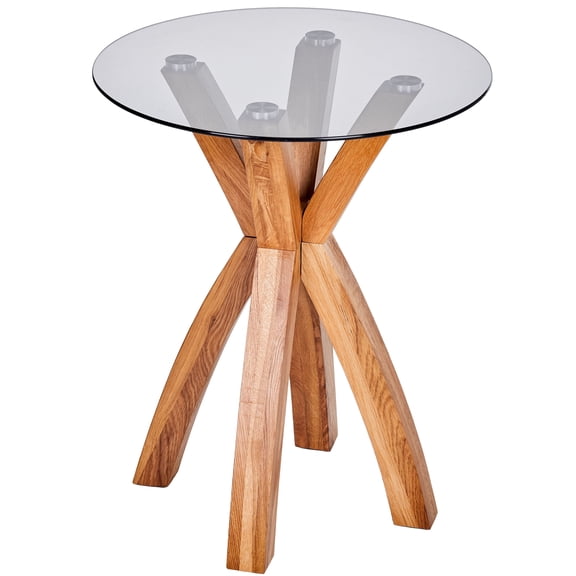 Aria Home Modern Glass End Table Criss Cross Wood Base Tempered Glass Natural Accent Décor