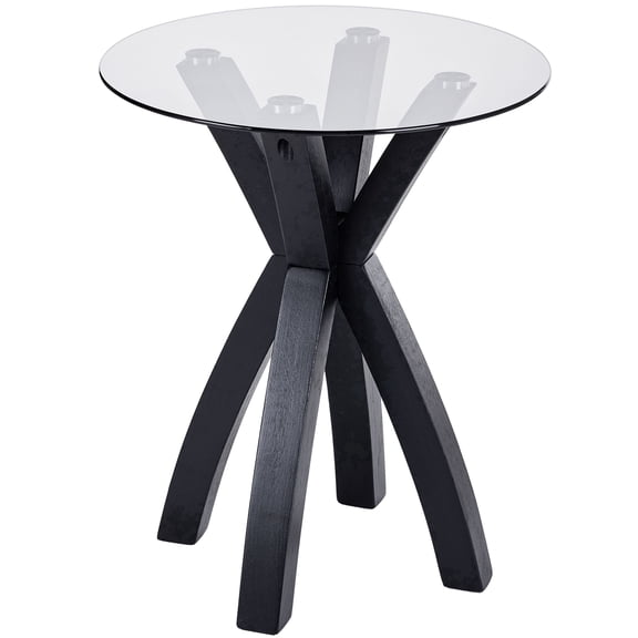 Aria Home Modern Round Glass End Table with Wood Criss Cross Legs, Black