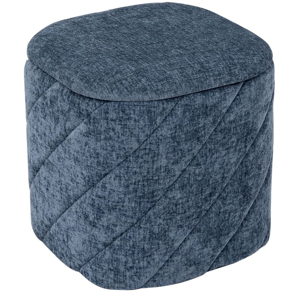 Aria Home Tufted Cube Storage Ottoman Foldable Upholstered Footrest and Seat Blue 15 Inch