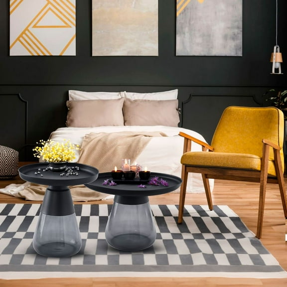 Aria Home Nesting Tray Top End Tables, Set of 2 Matte Black