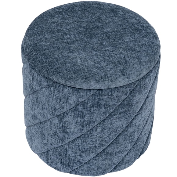 Aria Home Round Ottoman with Storage Modern Upholstery Fabric Footrest Bench, 15" Blue