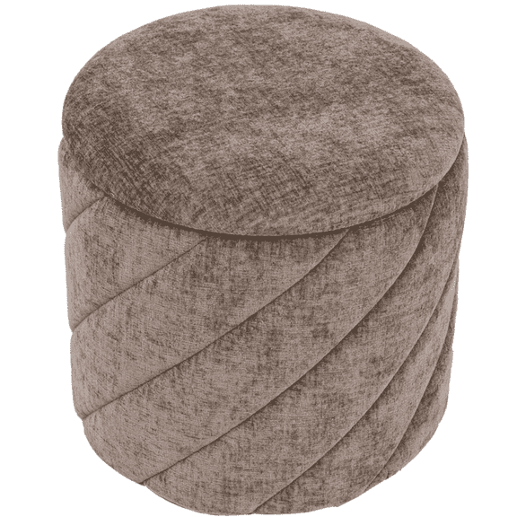 Aria Home Round Upholstered Tufted Storage Ottoman Cozy Fabric No Legs Stool, 15", Brown