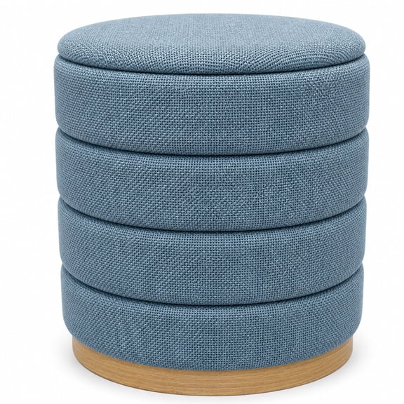 Aria Home Tessa Linen Cylinder Storage Ottoman Polyester Modern Style Home Décor, Light Blue