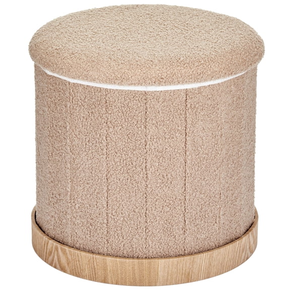 Aria Home Teddy Fabric Folding Storage Ottoman Cylinder Footstool Seating Pouf, Taupe