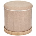 thumbnail image 1 of Aria Home Teddy Fabric Folding Storage Ottoman Cylinder Footstool Seating Pouf, Taupe, 1 of 8