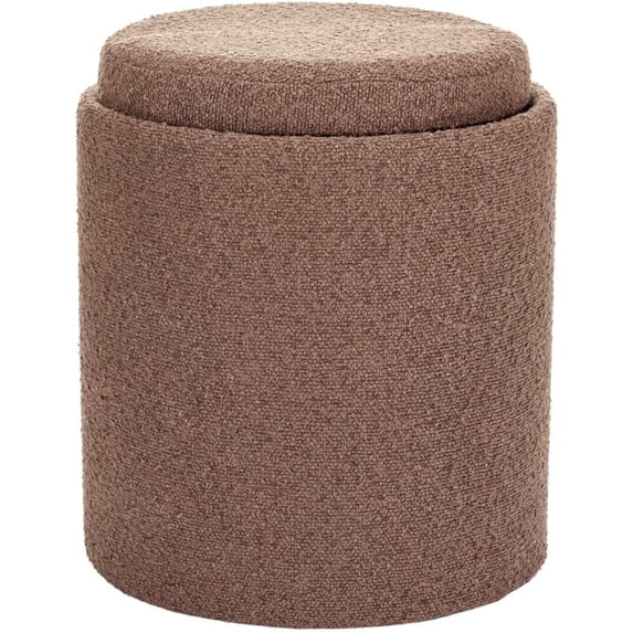 Aria Home Plush Boucle Tray Top Storage Ottoman, Modern Accent Seating & Organizer, Brown