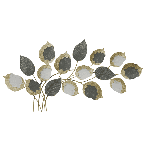 Aria Home Metal Wall Art, Two-Tone Leaf Sculpture, Gray Gold, for Living Room