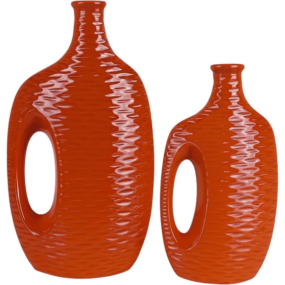 Aria Home Set of 2 Ceramic Vase Water Jug Style Textured Vintage Orange Decor Set