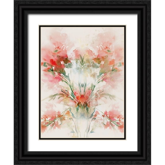Aria K 12x14 Black Ornate Wood Framed with Double Matting Museum Art Print Titled - Red Flowers I