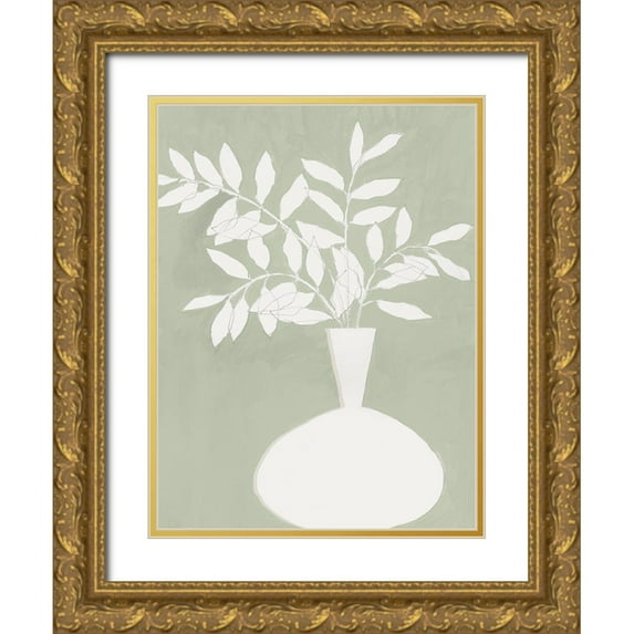 Aria K 12x14 Gold Ornate Wood Framed with Double Matting Museum Art Print Titled - Sage Vase II