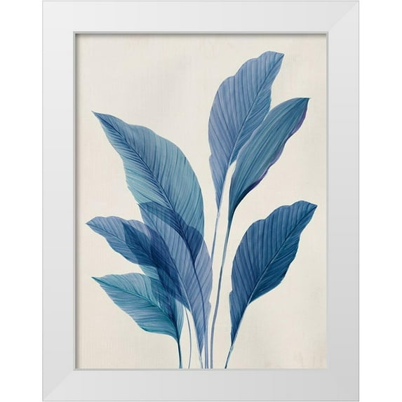 Aria K 12x14 White Modern Wood Framed Museum Art Print Titled - Blue Palm Leaves II
