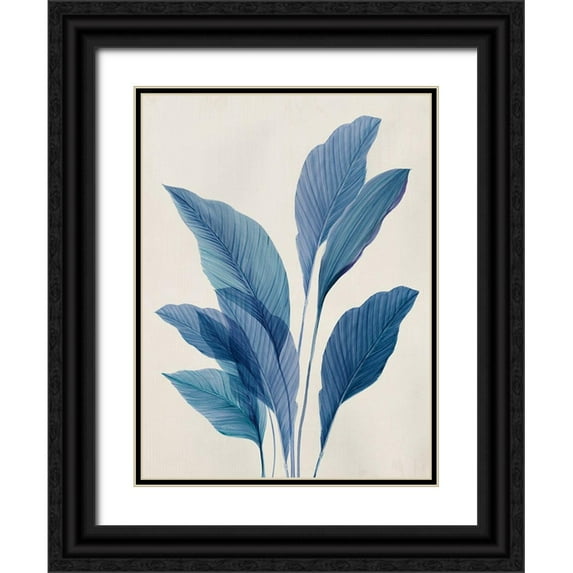 Aria K 15x18 Black Ornate Wood Framed with Double Matting Museum Art Print Titled - Blue Palm Leaves II