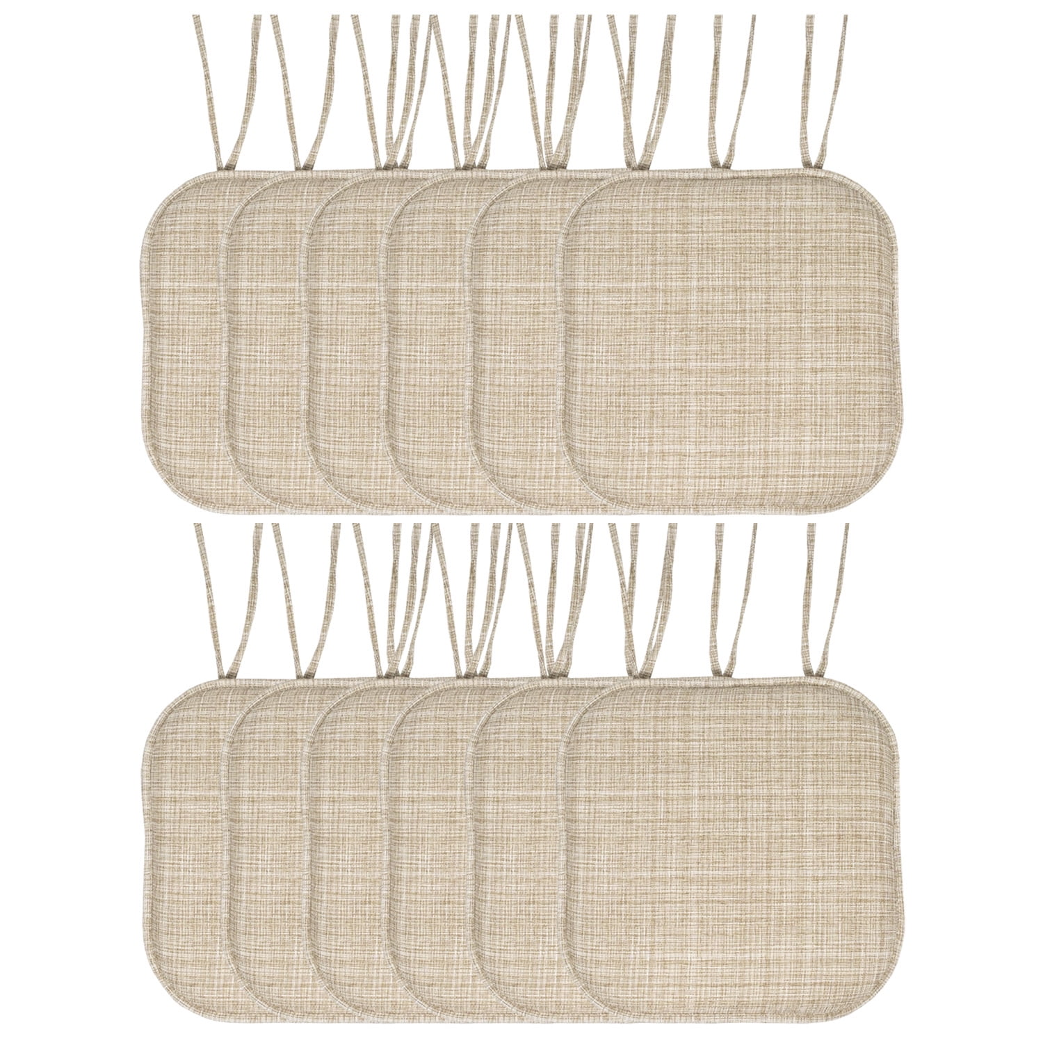 Aria Beige Memory Foam Non-Slip Chair Cushion Pads with Ties, 12 Pack