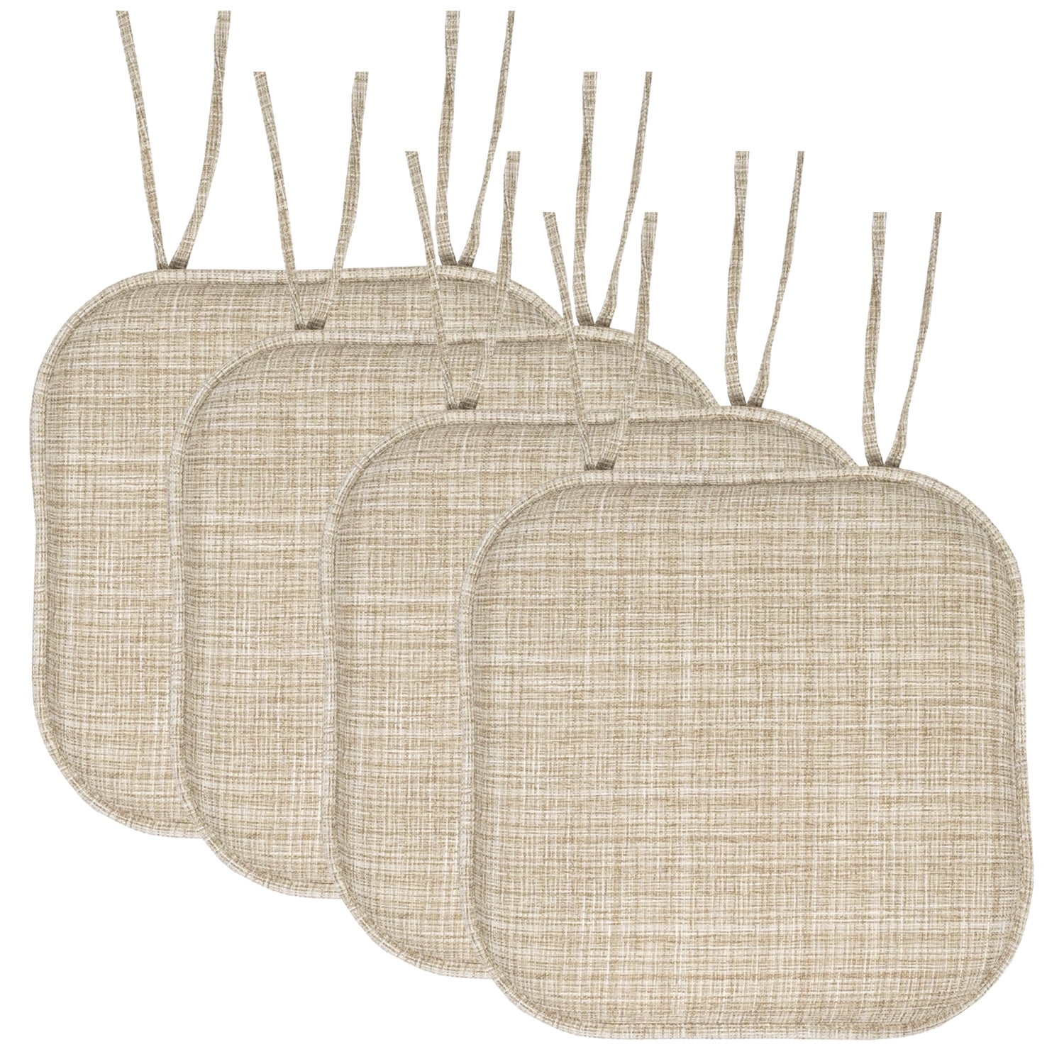 Aria Beige Memory Foam Non-Slip Chair Cushion with Ties, 4-Pack
