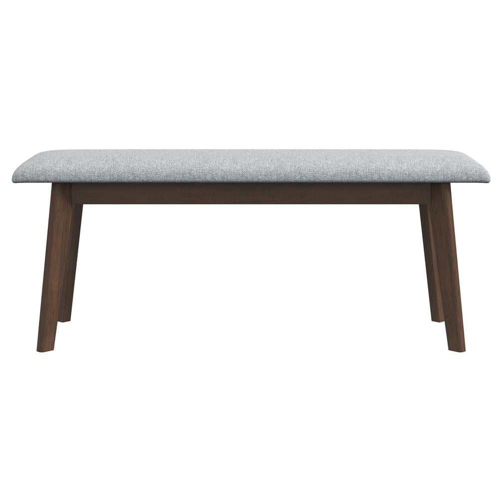 Gray Fabric Upholstered Mid-Century Modern Dining Bench with Walnut Wood Frame