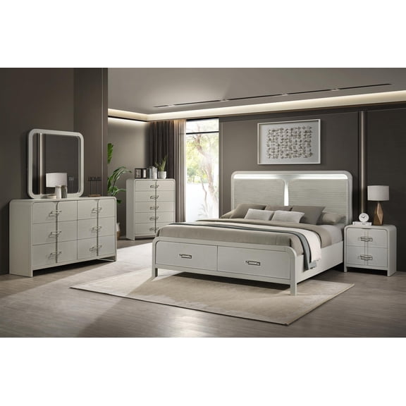 Aria Modern Style Queen 5Pc Bedroom Set Made with Wood in Beige Color