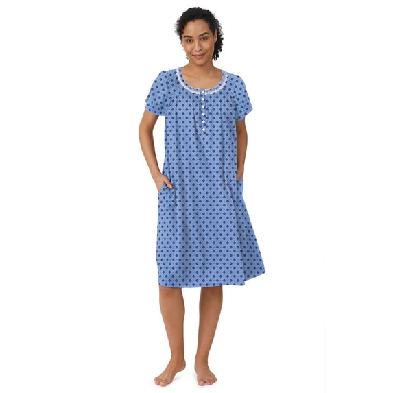 Aria Women's 100% Cotton Raglan Sleeve Smocked Neck 40" Sleepwear Gown, Sizes XS-5X