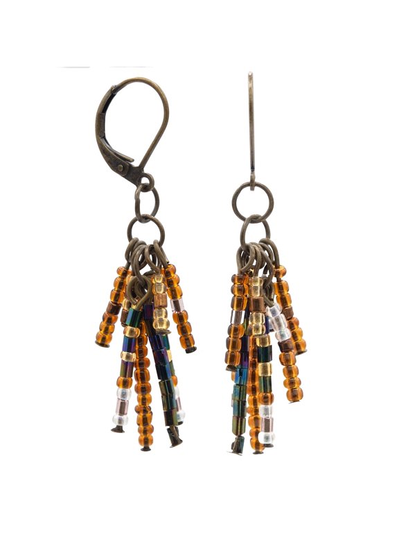 Bohemian Multicolor Seed Bead Dangle Earrings - 2 Inch Boho Fringe Drop Earrings Jewelry
