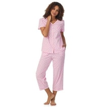 Aria Short Sleeve 100% Cotton Cropped Pajama Set with Pockets, Women’s Sizes S-3X