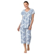 Aria Short Sleeve 100% Cotton Cropped Pajama Set with Pockets, Women’s Sizes XS-4X