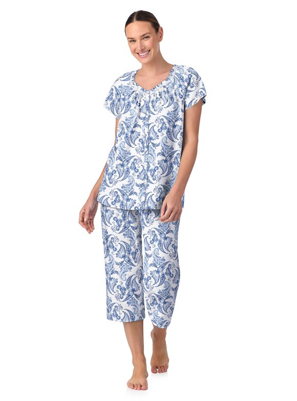 Short Sleeve 100% Cotton Cropped Pajama Set with Pockets, Women’s Sizes XS-4X