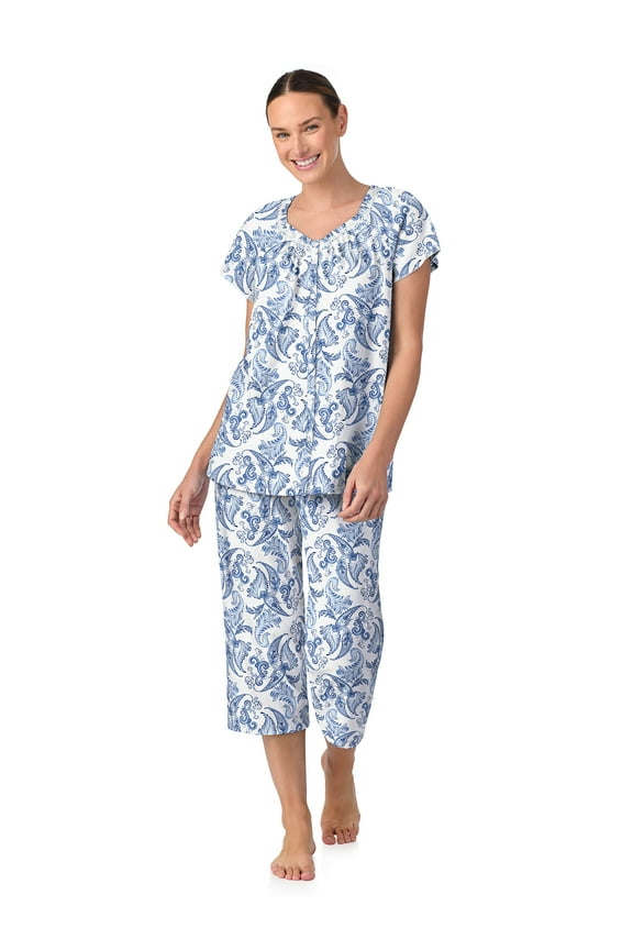 Short Sleeve 100% Cotton Cropped Pajama Set with Pockets, Women’s Sizes XS-4X