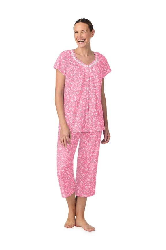 Short Sleeve 100% Cotton Cropped Pajama Set with Pockets, Women’s Sizes XS-4X
