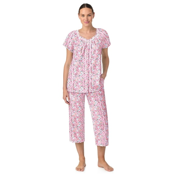 Aria Short Sleeve 100% Cotton Cropped Pajama Set with Pockets, Women’s Sizes XS-4X