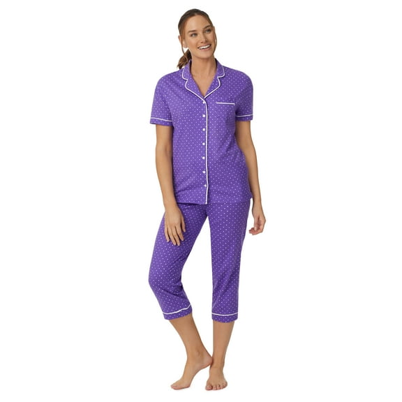 Aria Short Sleeve 100% Cotton Notch Collar Pajama Set with Pockets, Women’s Sizes S-4X