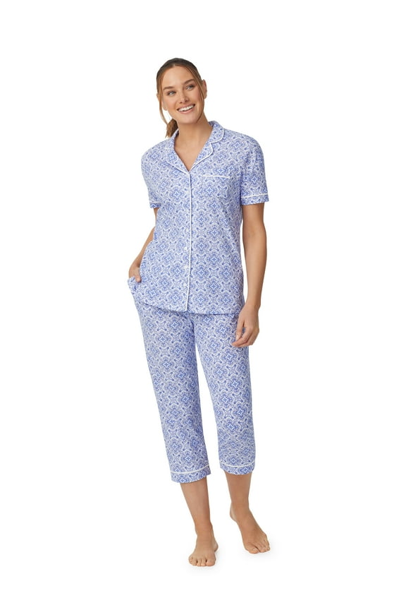 Short Sleeve 100% Cotton Notch Collar Pajama Set with Pockets, Women’s Sizes S-4X