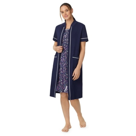 Aria Short Sleeve Zip Front Robe with pockets, Women's Sizes XS-5X