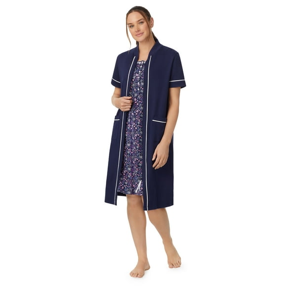 Aria Short Sleeve Zip Front Robe with pockets, Women's Sizes XS-5X