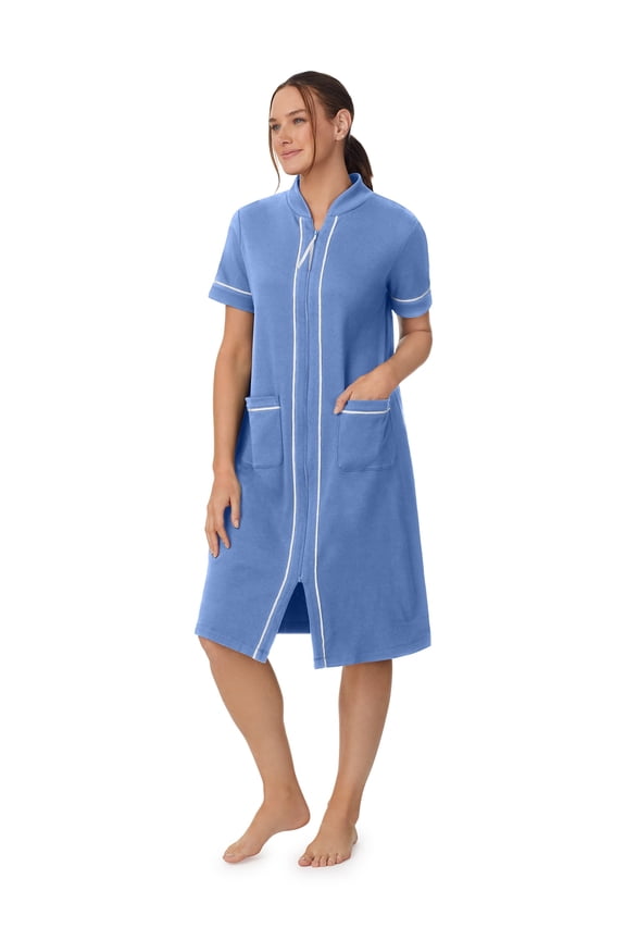Short Sleeve Zip Front Robe with pockets, Women's Sizes XS-5X