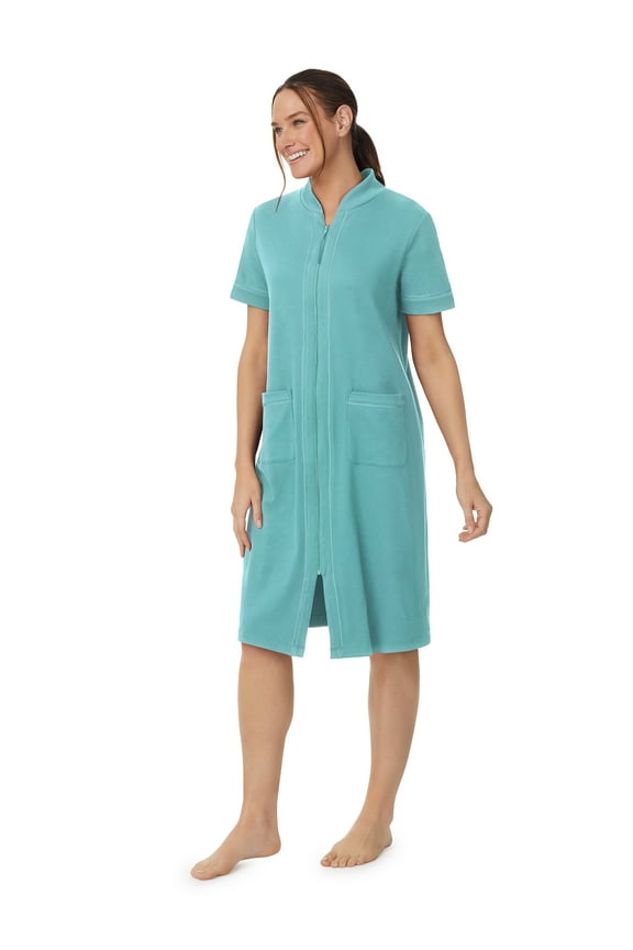 Short Sleeve Zip Front Robe with pockets, Women's Sizes XS-5X