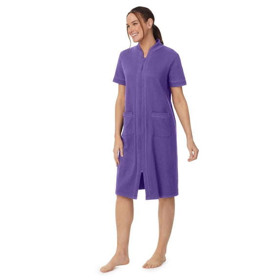 Aria Short Sleeve Zip Front Robe with pockets, Women's Sizes XS-5X