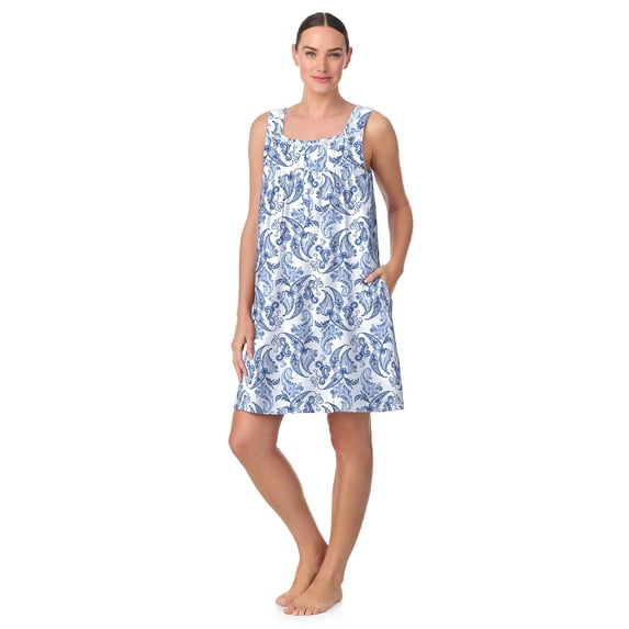Aria Sleeveless 100% Cotton Nightgown with Pockets in 36",Women's Sizes XS-5X