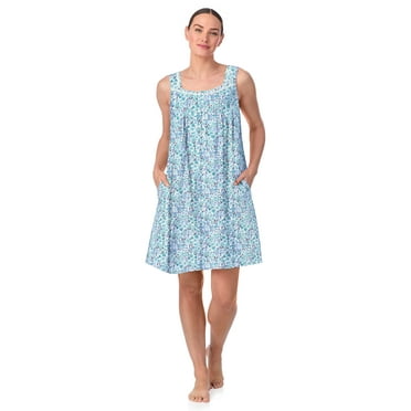Aria Sleeveless 100% Cotton Nightgown with Pockets in 36",Women's Sizes XS-5X