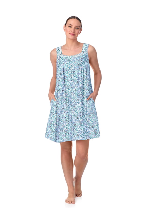 Sleeveless 100% Cotton Nightgown with Pockets in 36",Women's Sizes XS-5X