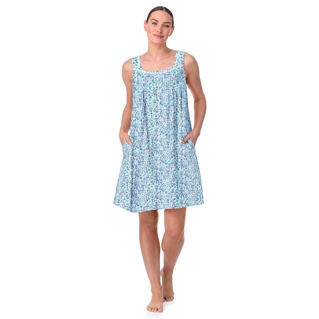 Aria Sleeveless 100% Cotton Nightgown with Pockets in 36",Women's Sizes XS-5X