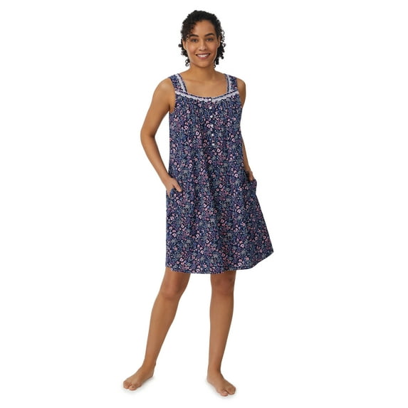 Aria Sleeveless 100% Cotton Nightgown with Pockets in 36",Women's Sizes XS-5X