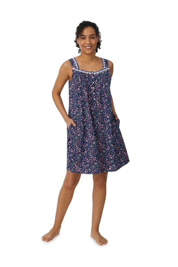 Sleeveless 100% Cotton Nightgown with Pockets in 36",Women's Sizes XS-5X