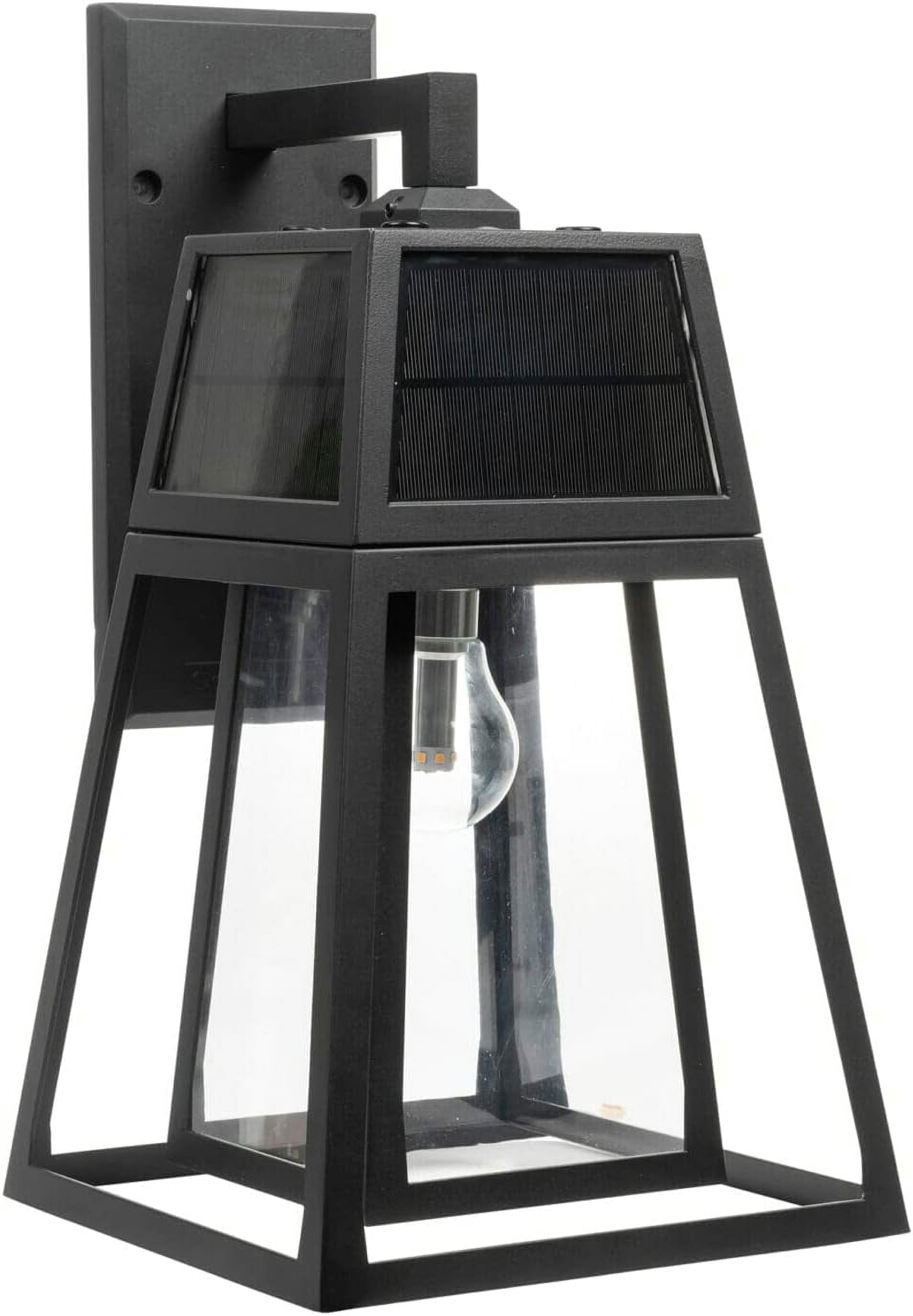Black Solar Powered Outdoor Lantern with Glass Panels