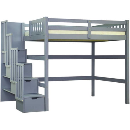 Aria Stairway Full Loft Bed Grey