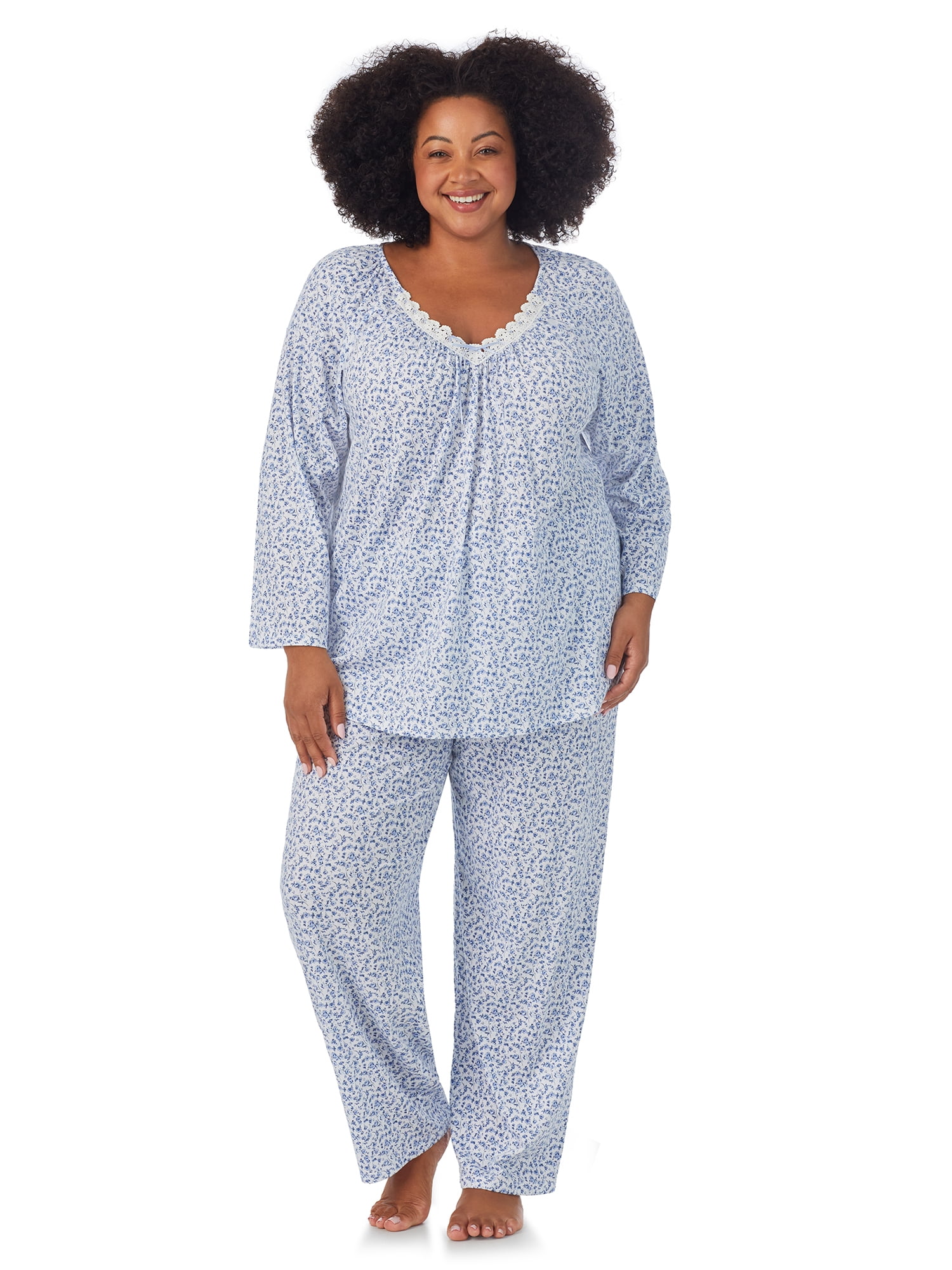 Aria Women's 100% Cotton 3/4 Sleeve V-Neck Top and Pant Pajama Set, 2pc ...