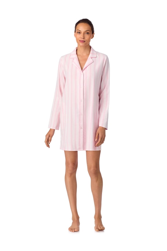 Women's 100% Cotton Flannel Long Sleeve Notch Collar 34" Sleepshirt, Sizes XS-XXL