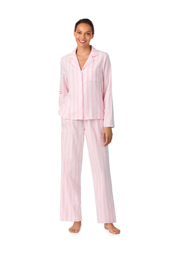 Women's 100% Cotton Flannel Long Sleeve Notch Collar Pajama Set, Sizes XS-XXL