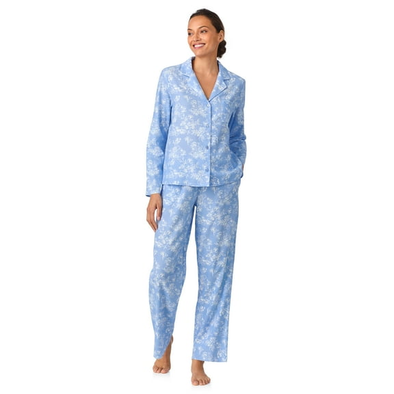 Aria Women's 100% Cotton Flannel Long Sleeve Notch Collar Pajama Set, Sizes XS-XXL