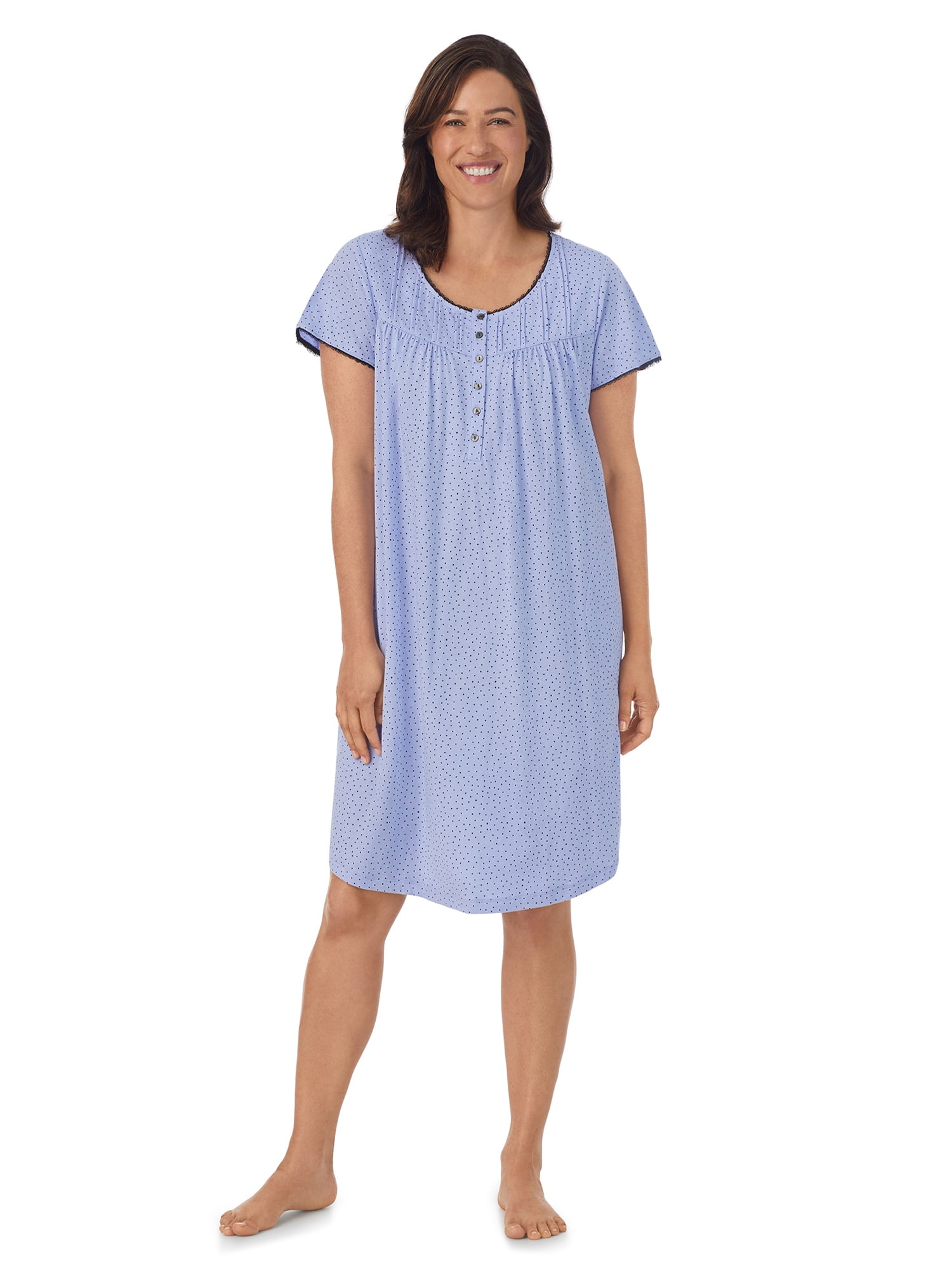 Aria Women's 100% Cotton Flutter Sleeve Scoop Neck Nightgown With ...