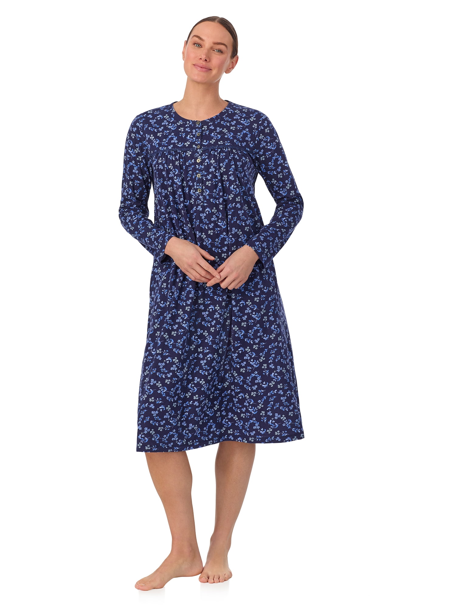Aria Women’s 100% Cotton Long Sleeve Ballet 44" Nightgown, Sizes XS-5X