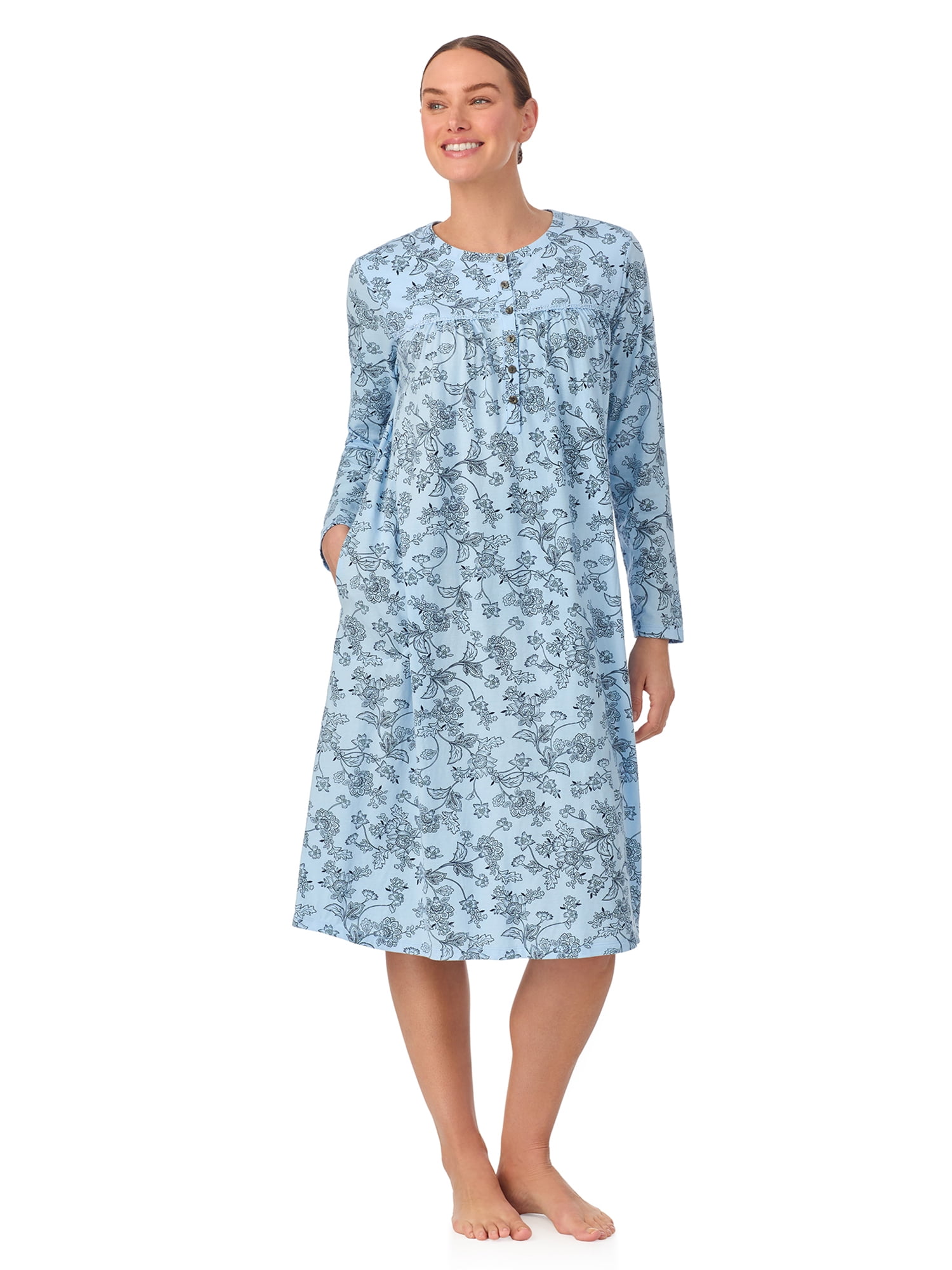 Aria Women’s 100% Cotton Long Sleeve Ballet 44" Nightgown, Sizes XS-5X